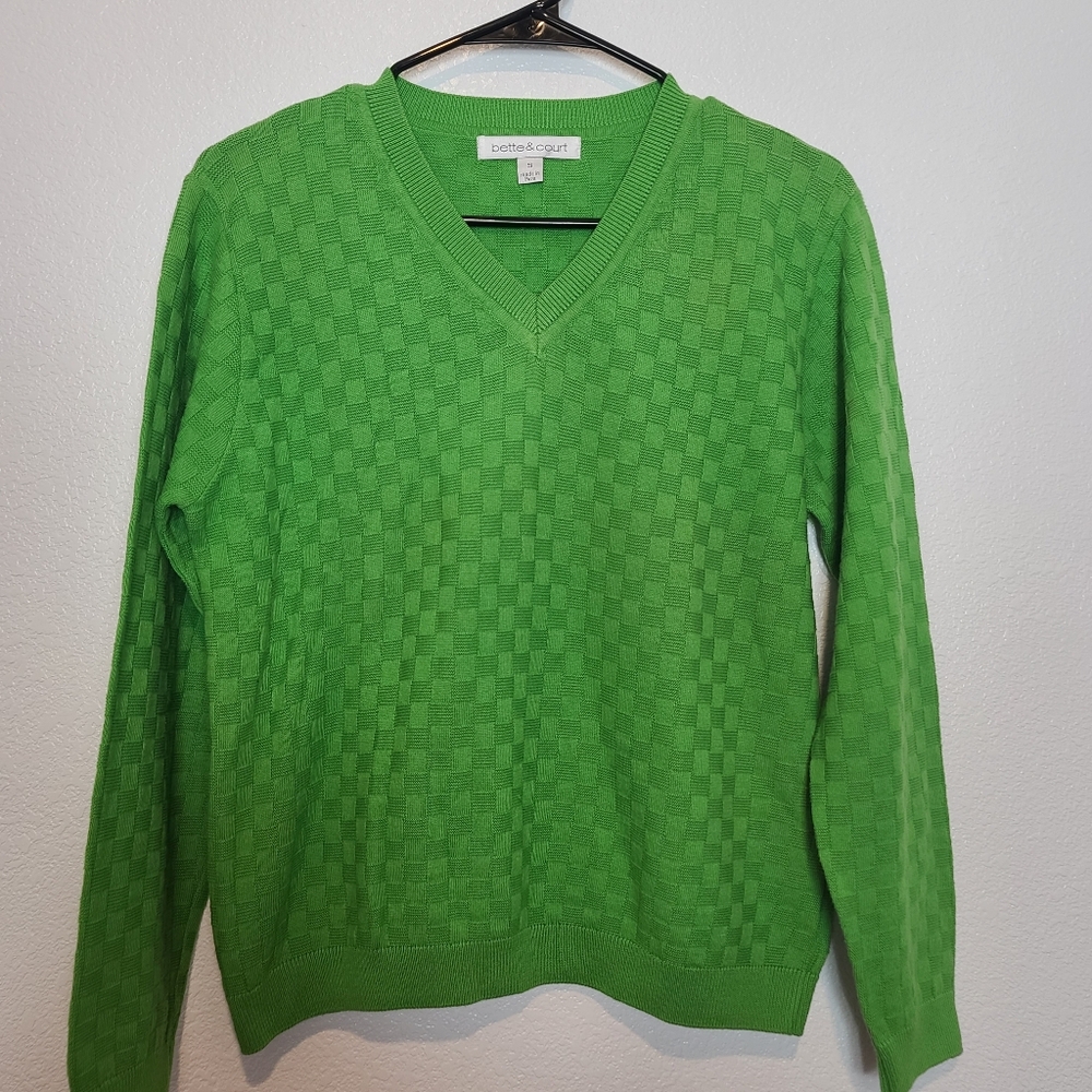 Vintage Women’s Green Checkered Cotton V-Neck Sweater – Y2K Preppy Style – Size - Picture 3 of 8